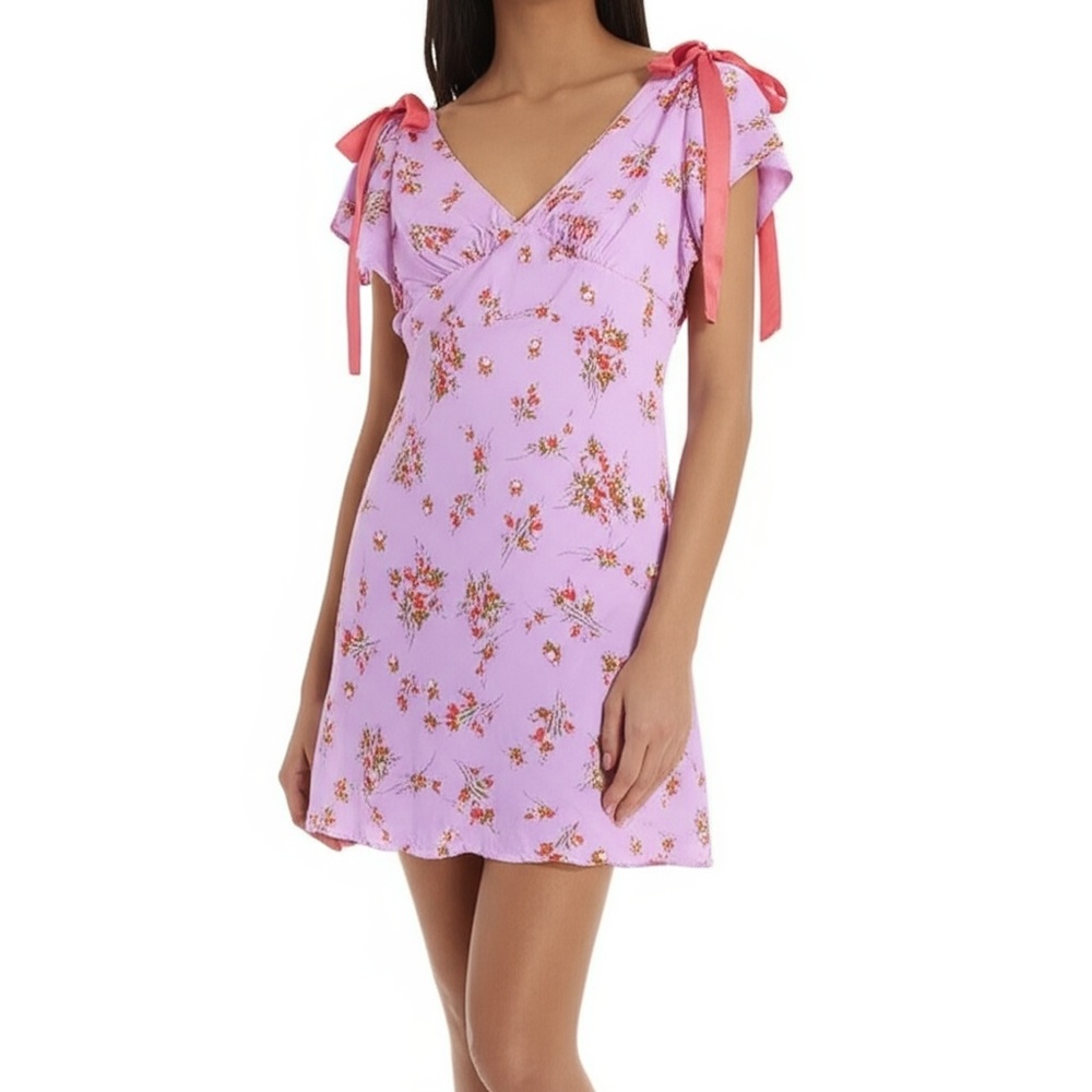 Wild Fable Dress Size L Pink Floral Mini Flutter Sleeve cottagecore Trendy (NWT)